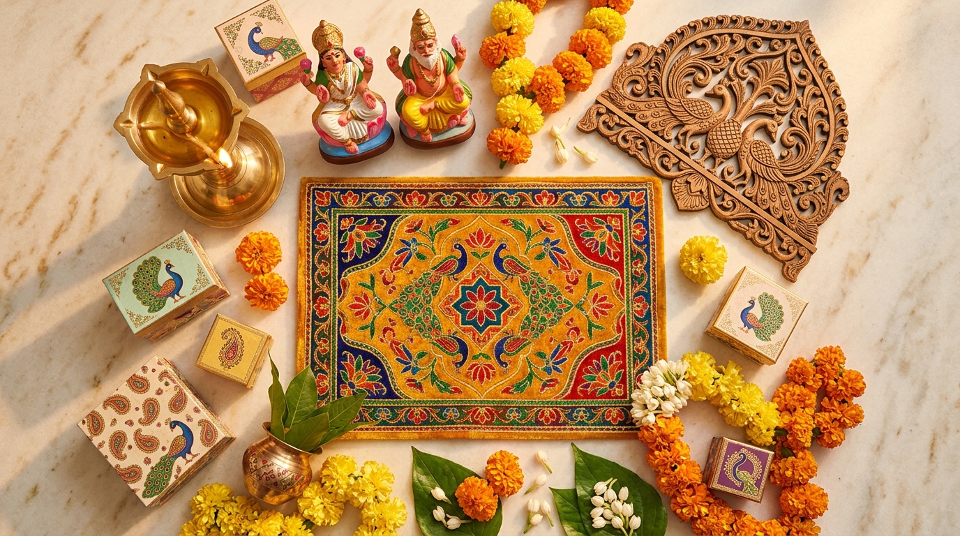 Sri Atchayam Traditional Handicrafts — Velvet Rangoli, Brass Idols, Golu Dolls